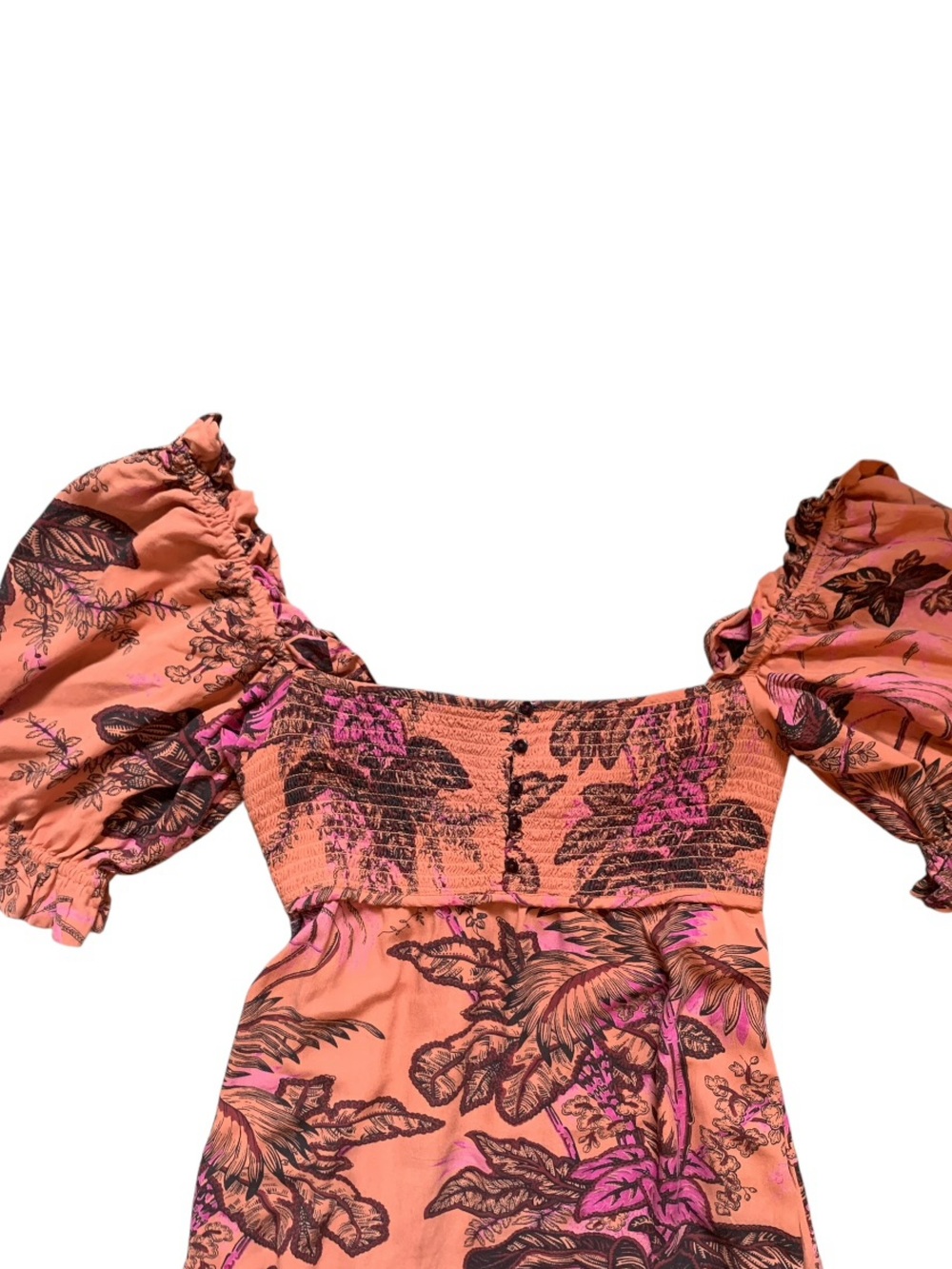 Anthropologie Peach Coral Plum Tropical Bird Maxi Dress Natural Life Boho - Picture 8 of 11